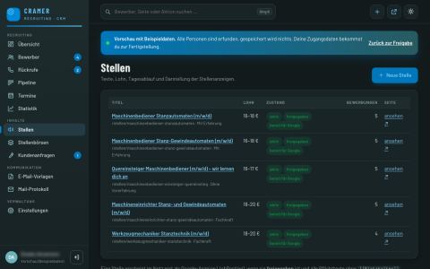 Stellen selbst pflegen, Texte und Links für Stellenbörsen (erfundene Beispieldaten)