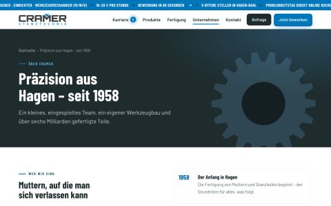 Unternehmensseite „Präzision aus Hagen – seit 1958“